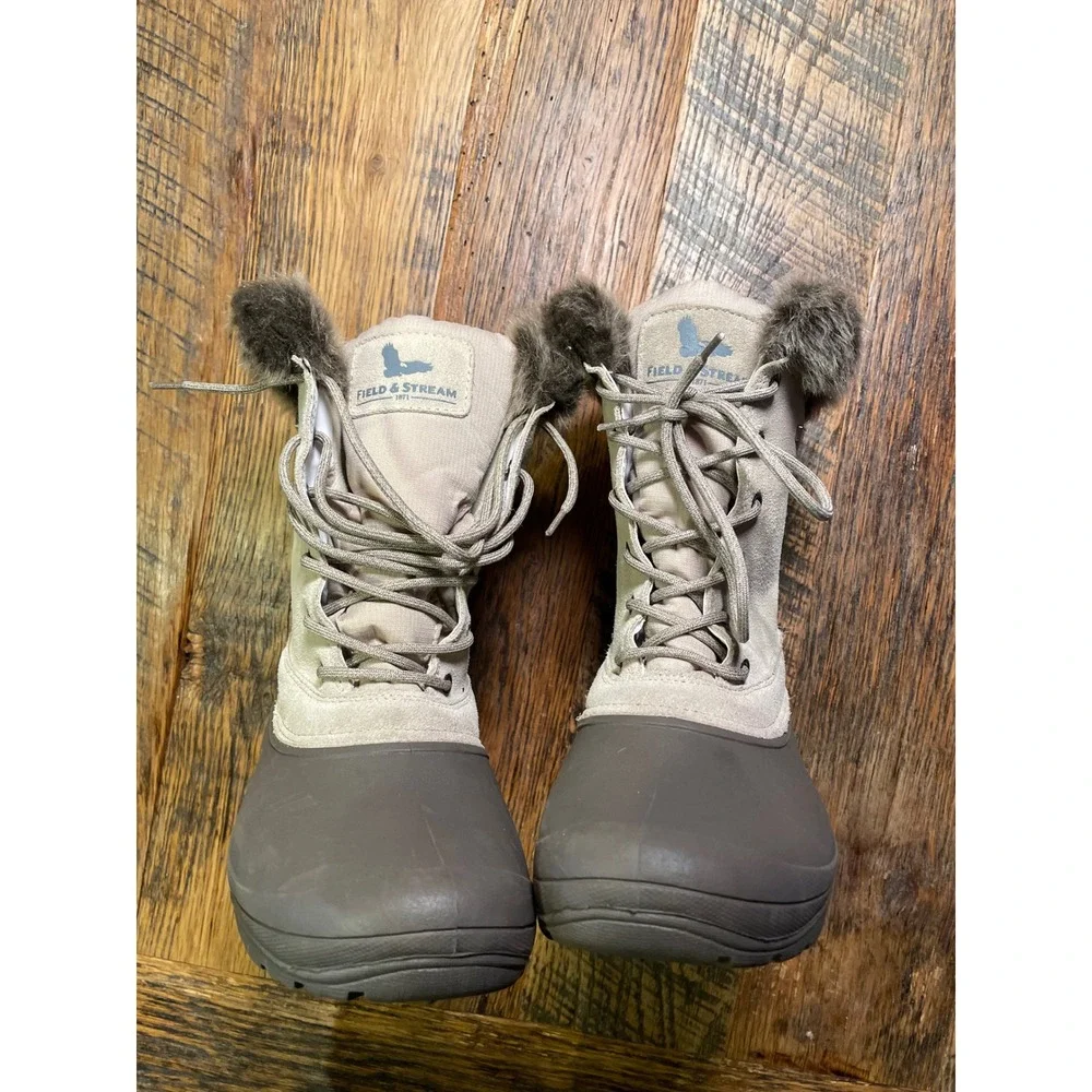 Field & Stream Womens‎ Tan Faux Fur Lined Winter Boots Lace Up Waterproof Size 8